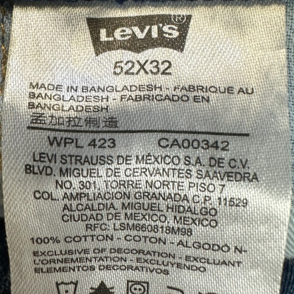 Levis 511 Mens Straight Jeans 52X32 Big Tall‎ Blue 5 Pocket Red Tab Casual NEW - Picture 5 of 13